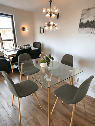 Comedor Mesa Rectangular Vidrio Paris 120x80 cm + Sillas Scoop