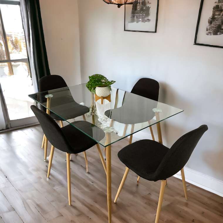 Comedor Mesa Rectangular Vidrio Paris 120x80 cm + Sillas Scoop 3