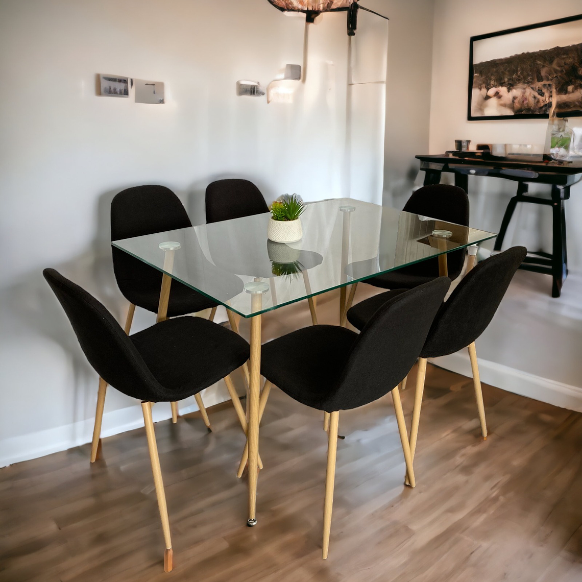 Comedor Mesa Rectangular Vidrio Paris 120x80 cm + Sillas Scoop 5