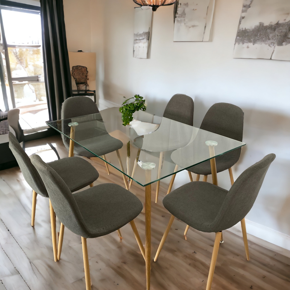 Comedor Mesa Rectangular Vidrio Paris 120x80 cm + Sillas Scoop 6