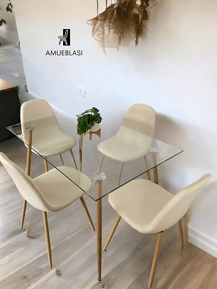 Comedor Mesa Rectangular Vidrio Paris 120x80 cm + Sillas Scoop