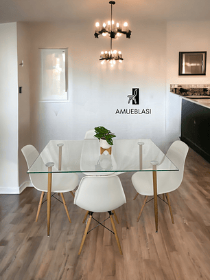 Comedor Mesa Rectangular Vidrio Paris 120x80 cm + Sillas Eames