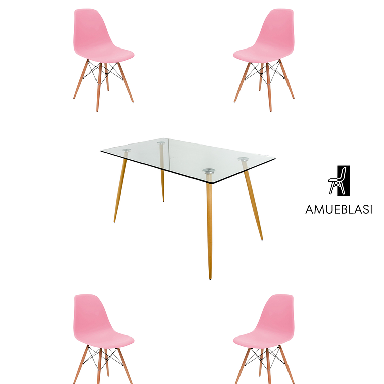 Comedor Mesa Rectangular Vidrio Paris 120x80 cm + Sillas Eames 4