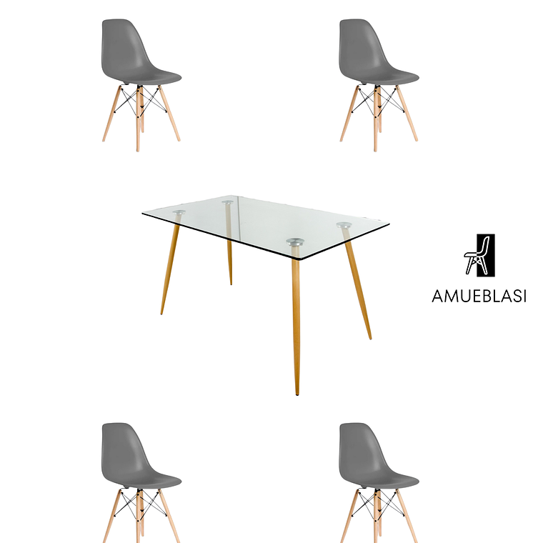 Comedor Mesa Rectangular Vidrio Paris 120x80 cm + Sillas Eames 5