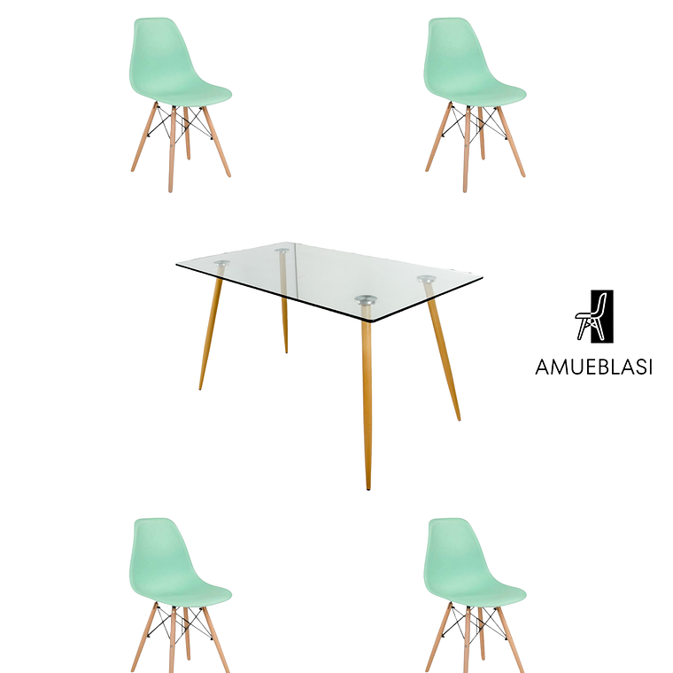 Comedor Mesa Rectangular Vidrio Paris 120x80 cm + Sillas Eames 6