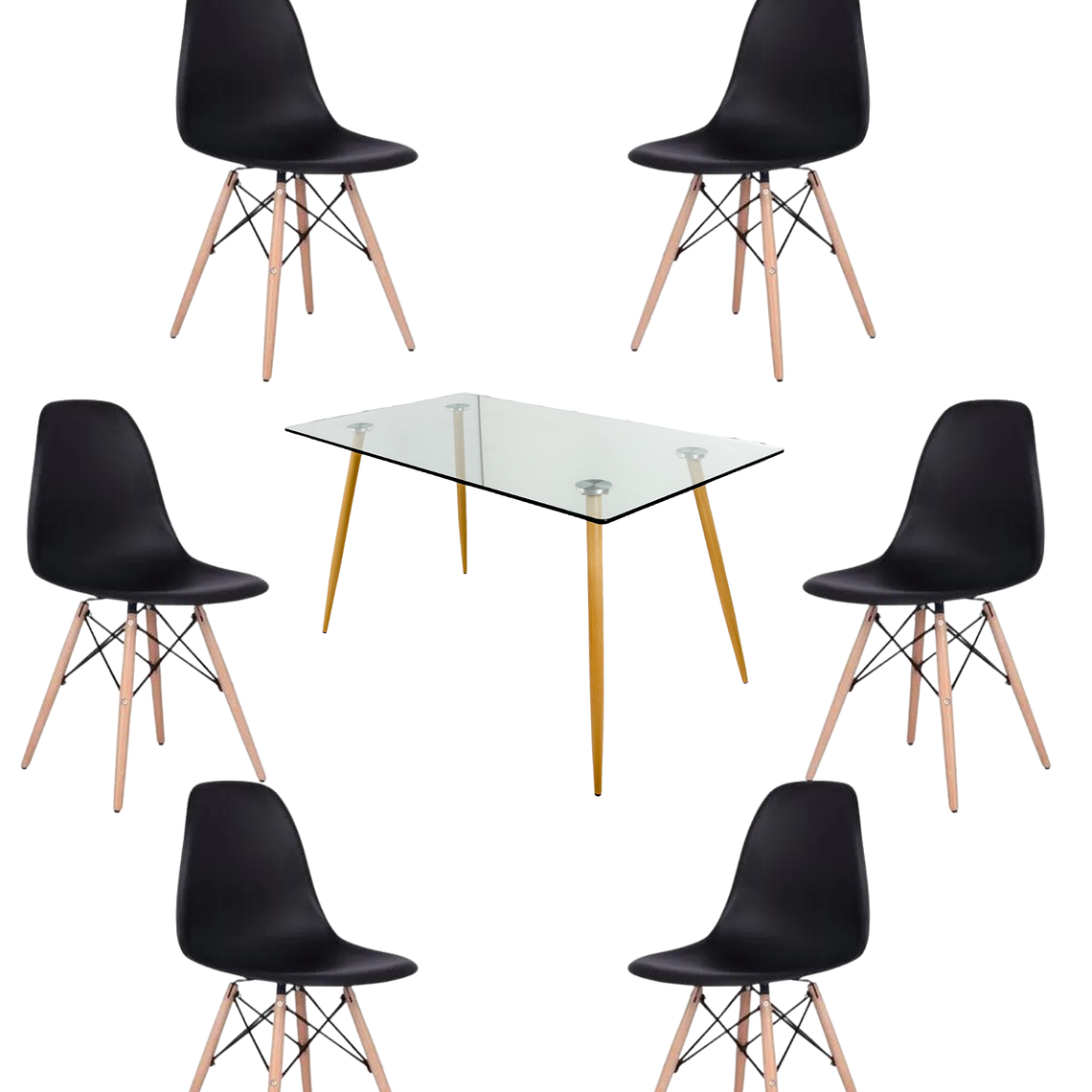 Comedor Mesa Rectangular Vidrio Paris 120x80 cm + Sillas Eames 8