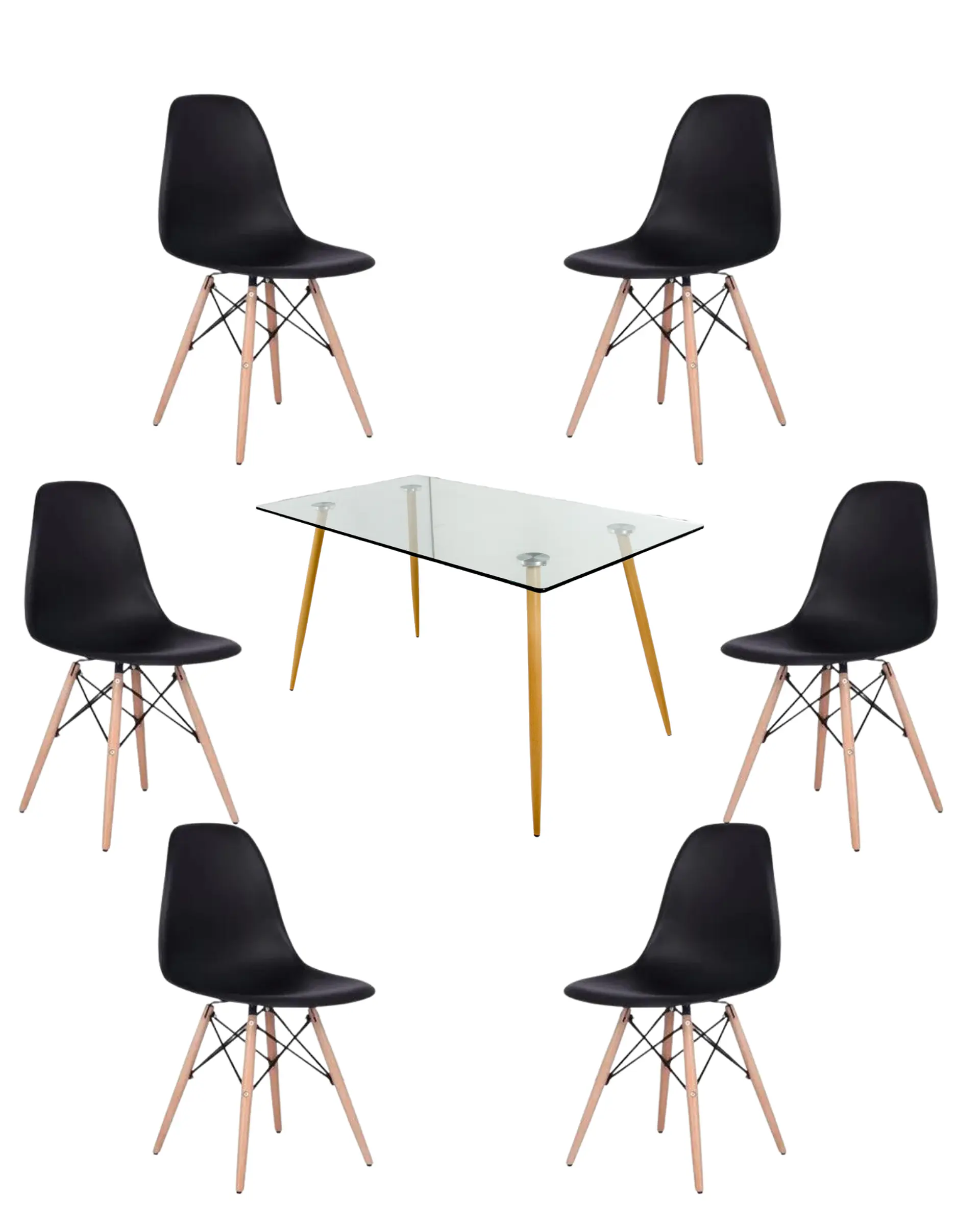 Comedor Rectangular Vidrio Paris con Sillas Eames 3