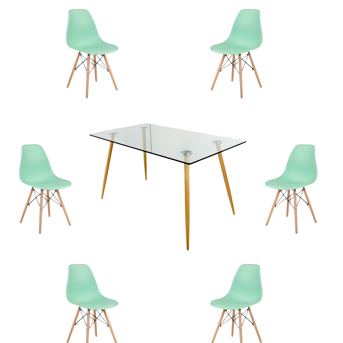 Comedor Mesa Rectangular Vidrio Paris 120x80 cm + Sillas Eames 9