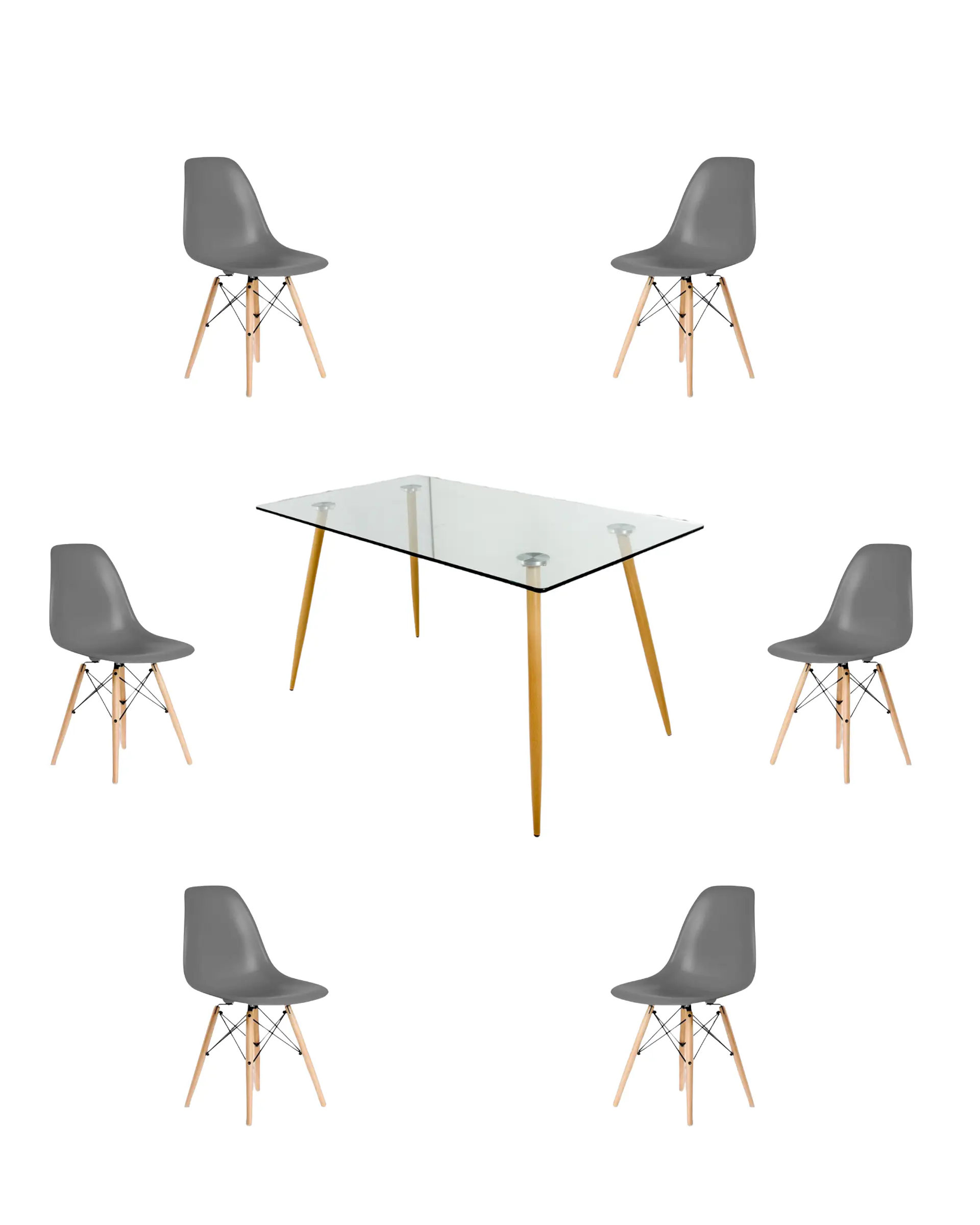 Comedor Rectangular Vidrio Paris con Sillas Eames 4