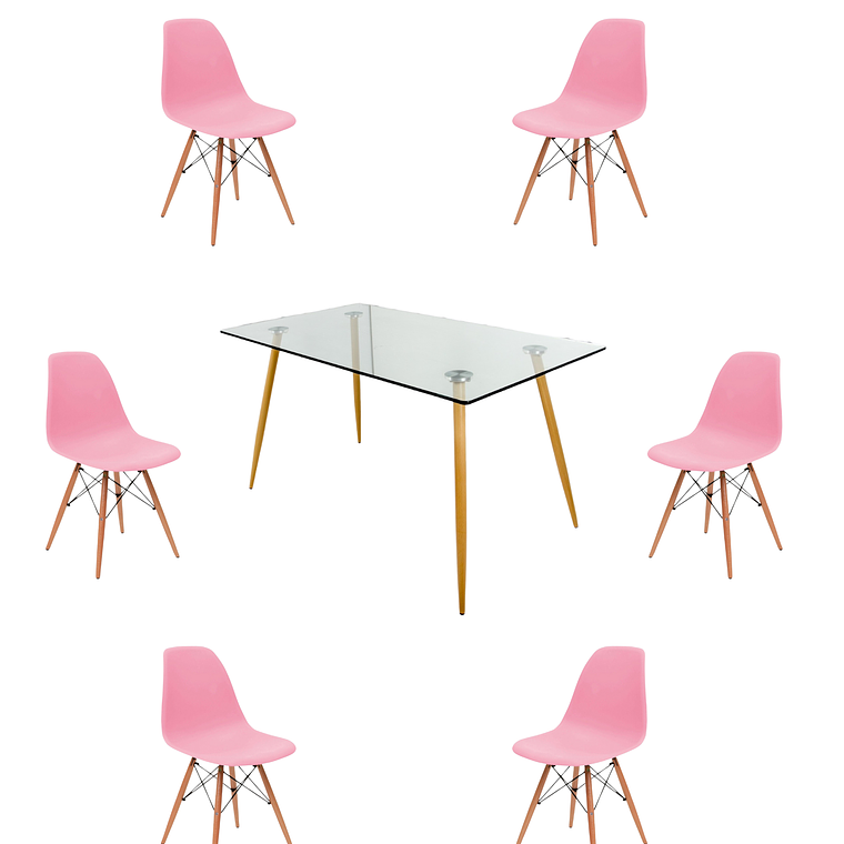 Comedor Mesa Rectangular Vidrio Paris 120x80 cm + Sillas Eames 12