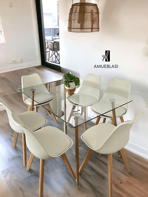 Comedor Mesa Rectangular Vidrio Paris 120x80 cm + Sillas Tulip