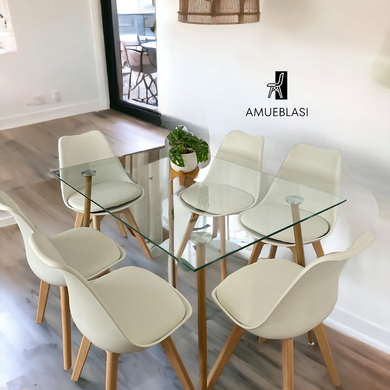 Comedor Mesa Rectangular Vidrio Paris 120x80 cm + Sillas Tulip 2