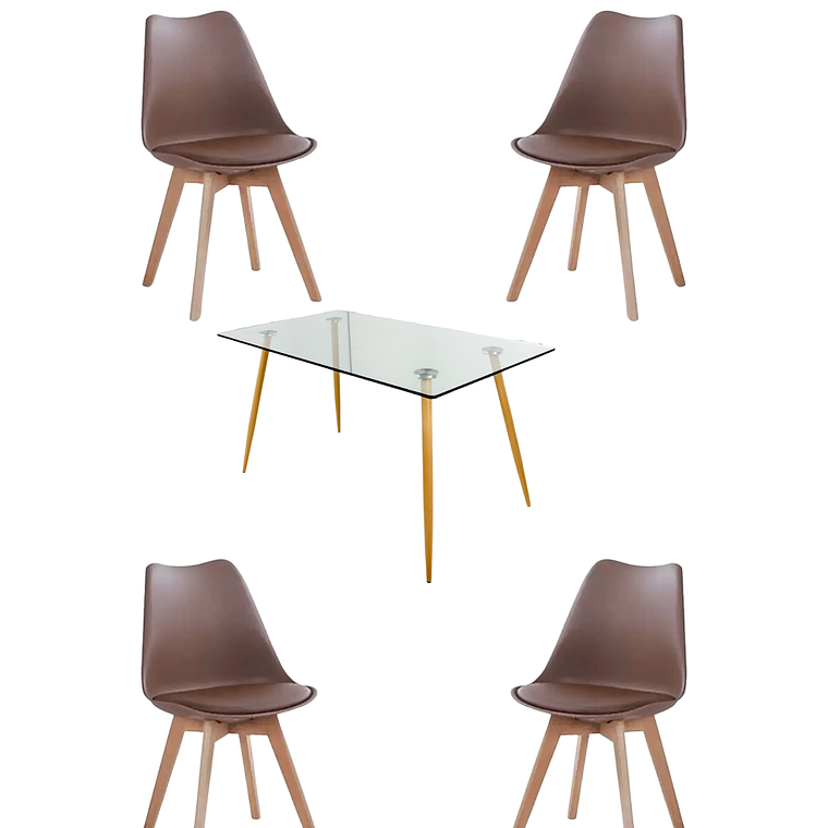 Comedor Mesa Rectangular Vidrio Paris 120x80 cm + Sillas Tulip 5
