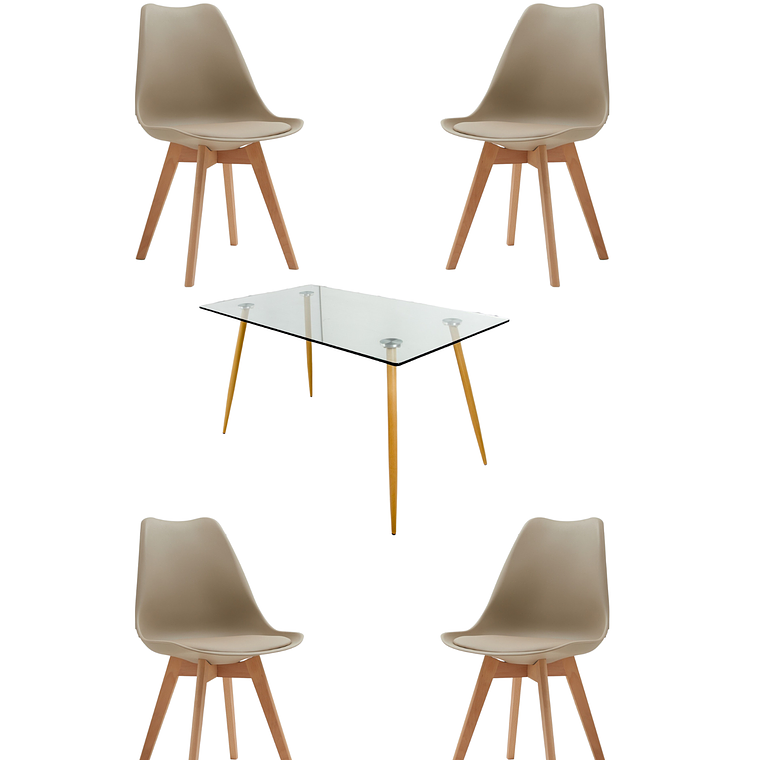 Comedor Mesa Rectangular Vidrio Paris 120x80 cm + Sillas Tulip 6
