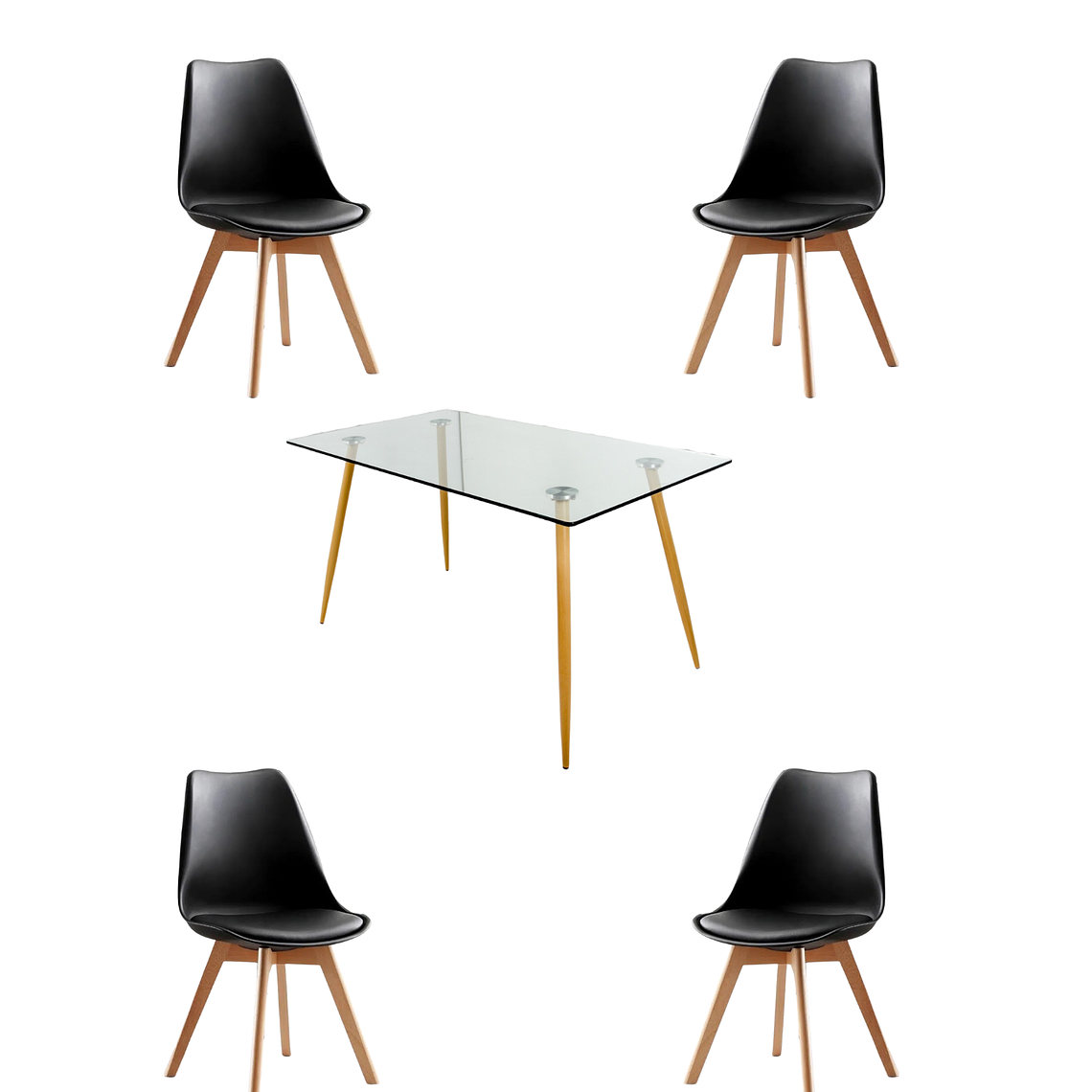 Comedor Mesa Rectangular Vidrio Paris 120x80 cm + Sillas Tulip 7