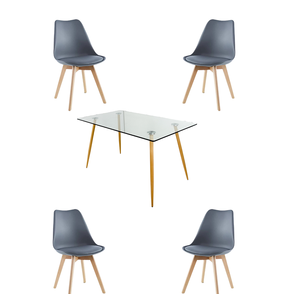 Comedor Mesa Rectangular Vidrio Paris 120x80 cm + Sillas Tulip 8