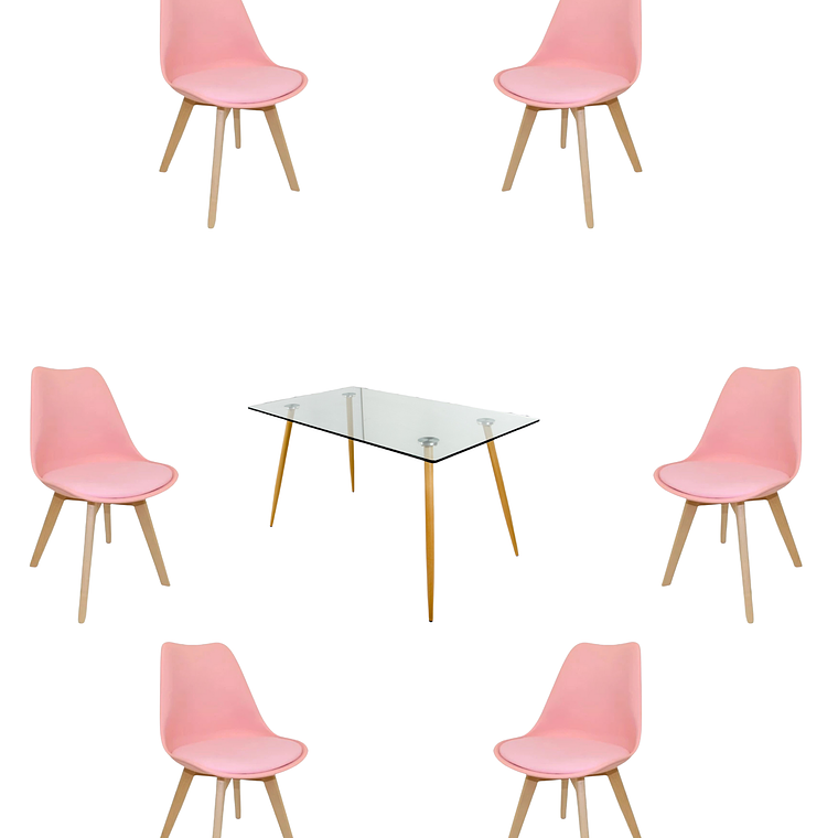 Comedor Mesa Rectangular Vidrio Paris 120x80 cm + Sillas Tulip 10