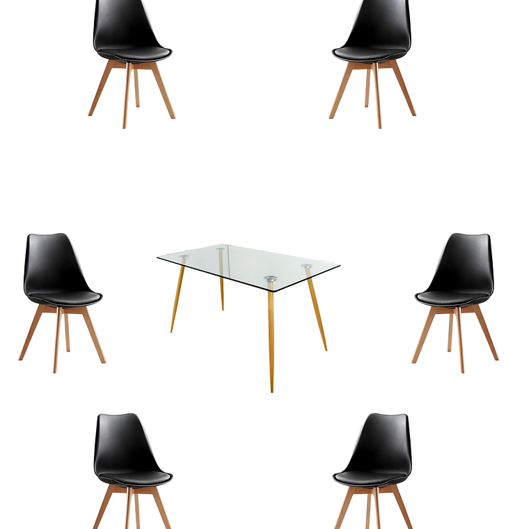 Comedor Mesa Rectangular Vidrio Paris 120x80 cm + Sillas Tulip 13