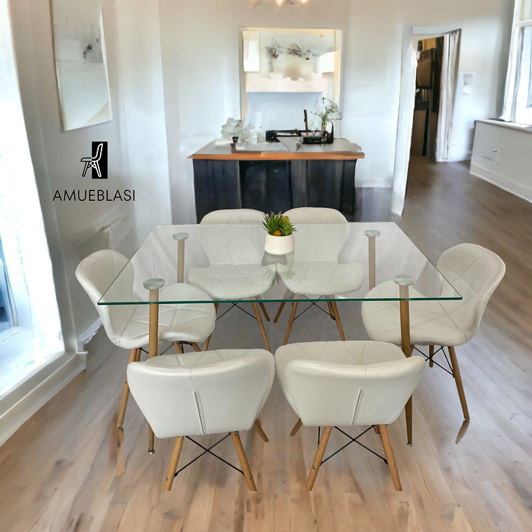 Comedor Mesa Rectangular Vidrio Paris 120x80 cm + Sillas Radar 2