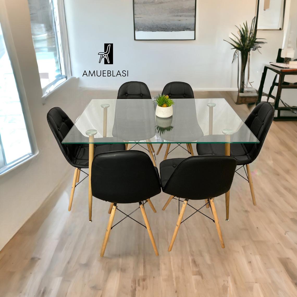 Comedor Mesa Rectangular Vidrio Paris 120x80 cm + Sillas Buckle 3