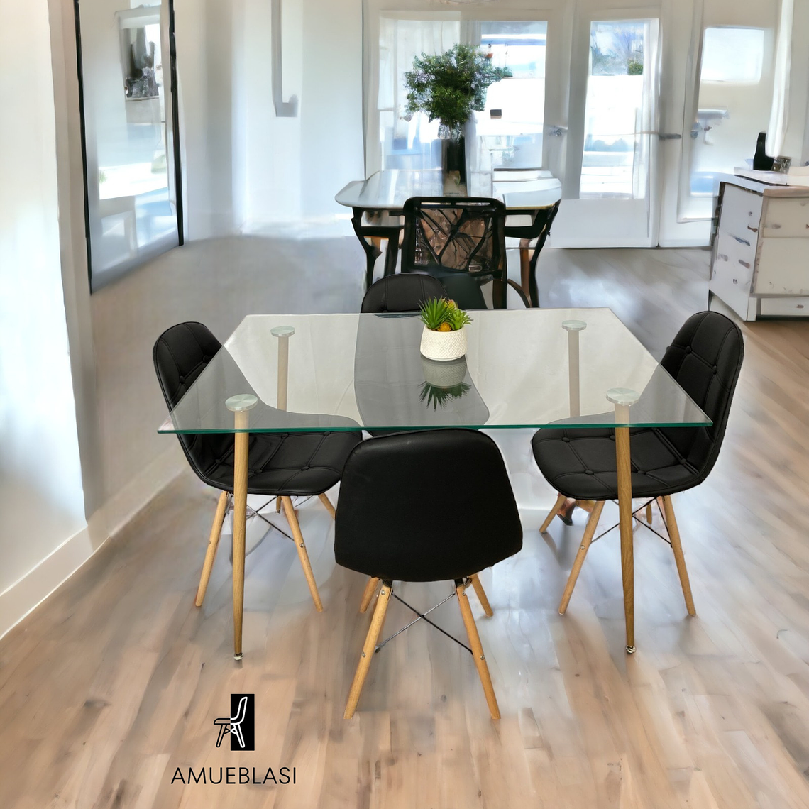 Comedor Mesa Rectangular Vidrio Paris 120x80 cm + Sillas Buckle 1