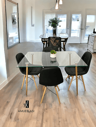 Comedor Mesa Rectangular Vidrio Paris 120x80 cm + Sillas Buckle