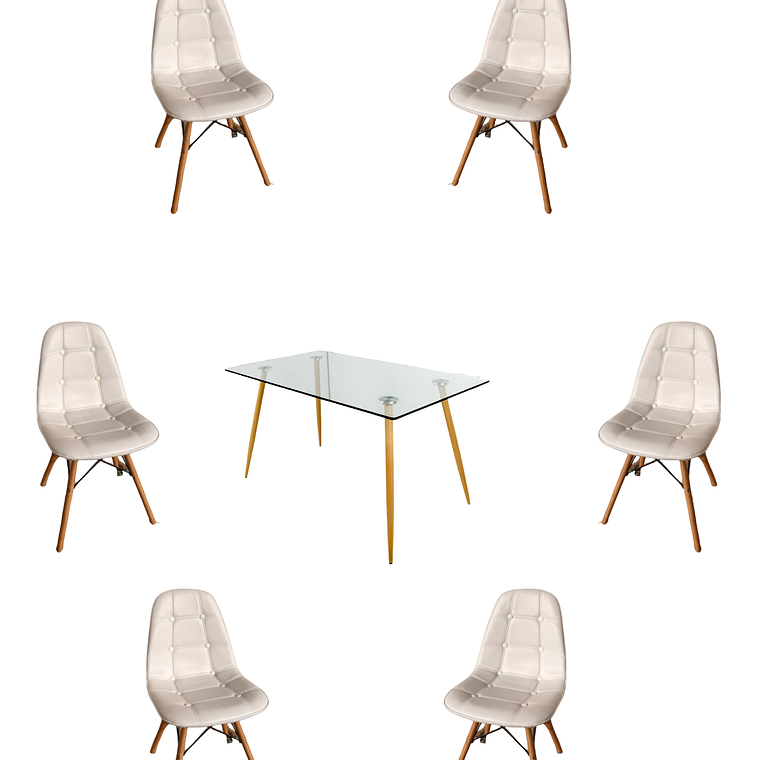 Comedor Mesa Rectangular Vidrio Paris 120x80 cm + Sillas Buckle 8