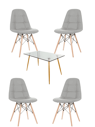 Comedor Mesa Rectangular Vidrio Paris 120x80 cm + Sillas Buckle