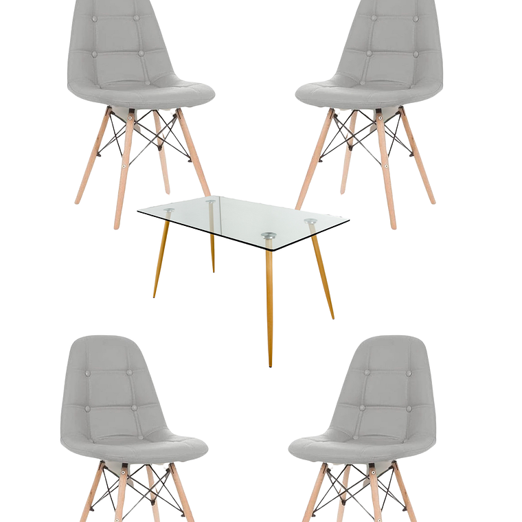 Comedor Mesa Rectangular Vidrio Paris 120x80 cm + Sillas Buckle 2