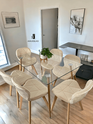 Comedor Mesa Rectangular Vidrio Paris 120x80 cm + Sillas Radar Velvet