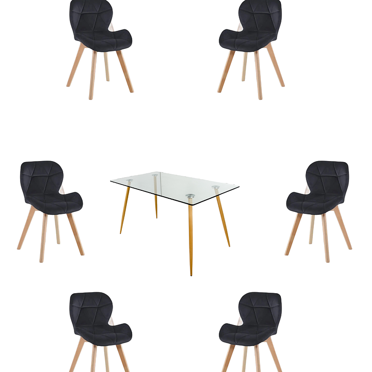 Comedor Mesa Rectangular Vidrio Paris 120x80 cm + Sillas Radar Velvet 4