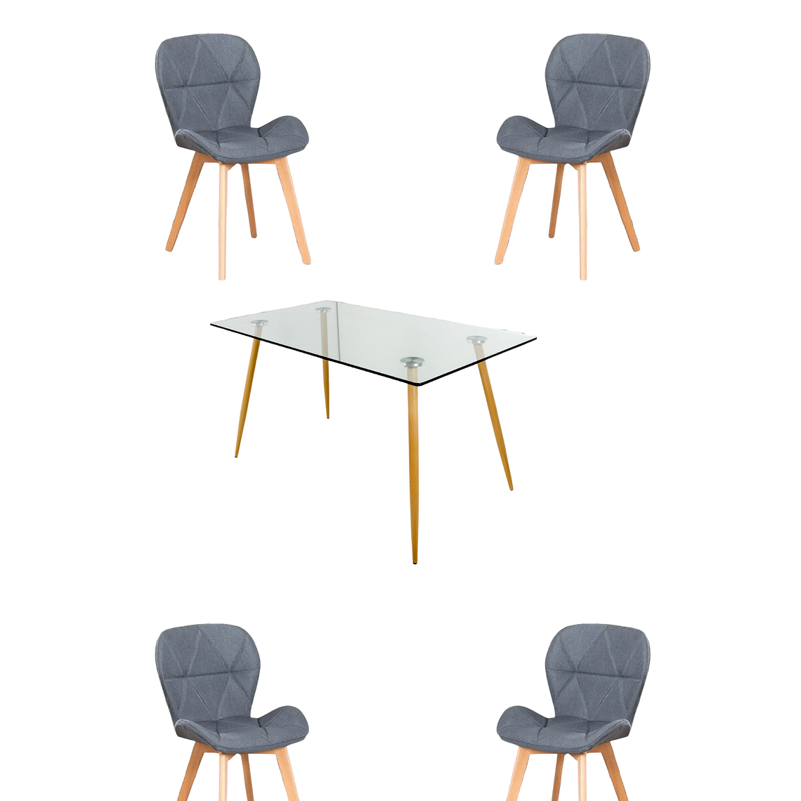 Comedor Mesa Rectangular Vidrio Paris 120x80 cm + Sillas Radar Velvet 5