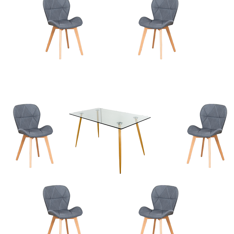 Comedor Mesa Rectangular Vidrio Paris 120x80 cm + Sillas Radar Velvet 6