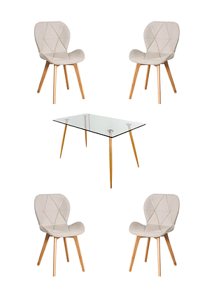 Comedor Mesa Rectangular Vidrio Paris 120x80 cm + Sillas Radar Velvet