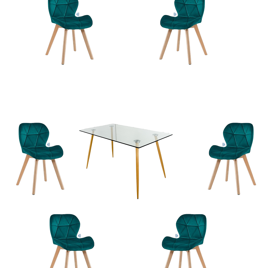 Comedor Mesa Rectangular Vidrio Paris 120x80 cm + Sillas Radar Velvet 8