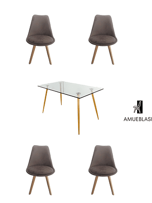 Comedor Mesa Rectangular Vidrio Paris 120x80 cm + Sillas Tulip Velvet