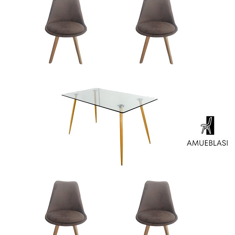 Comedor Mesa Rectangular Vidrio Paris 120x80 cm + Sillas Tulip Velvet 1