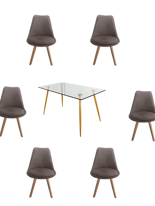 Comedor Mesa Rectangular Vidrio Paris 120x80 cm + Sillas Tulip Velvet