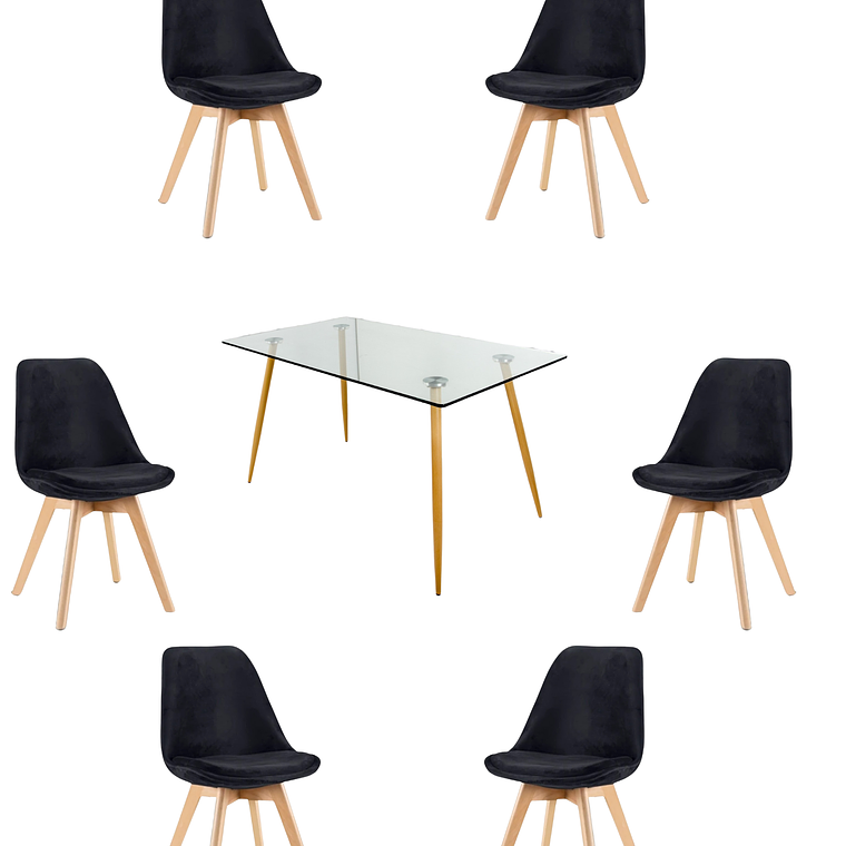 Comedor Mesa Rectangular Vidrio Paris 120x80 cm + Sillas Tulip Velvet 4