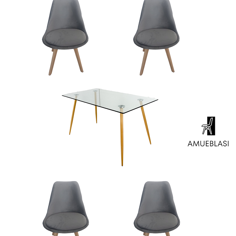 Comedor Mesa Rectangular Vidrio Paris 120x80 cm + Sillas Tulip Velvet 5