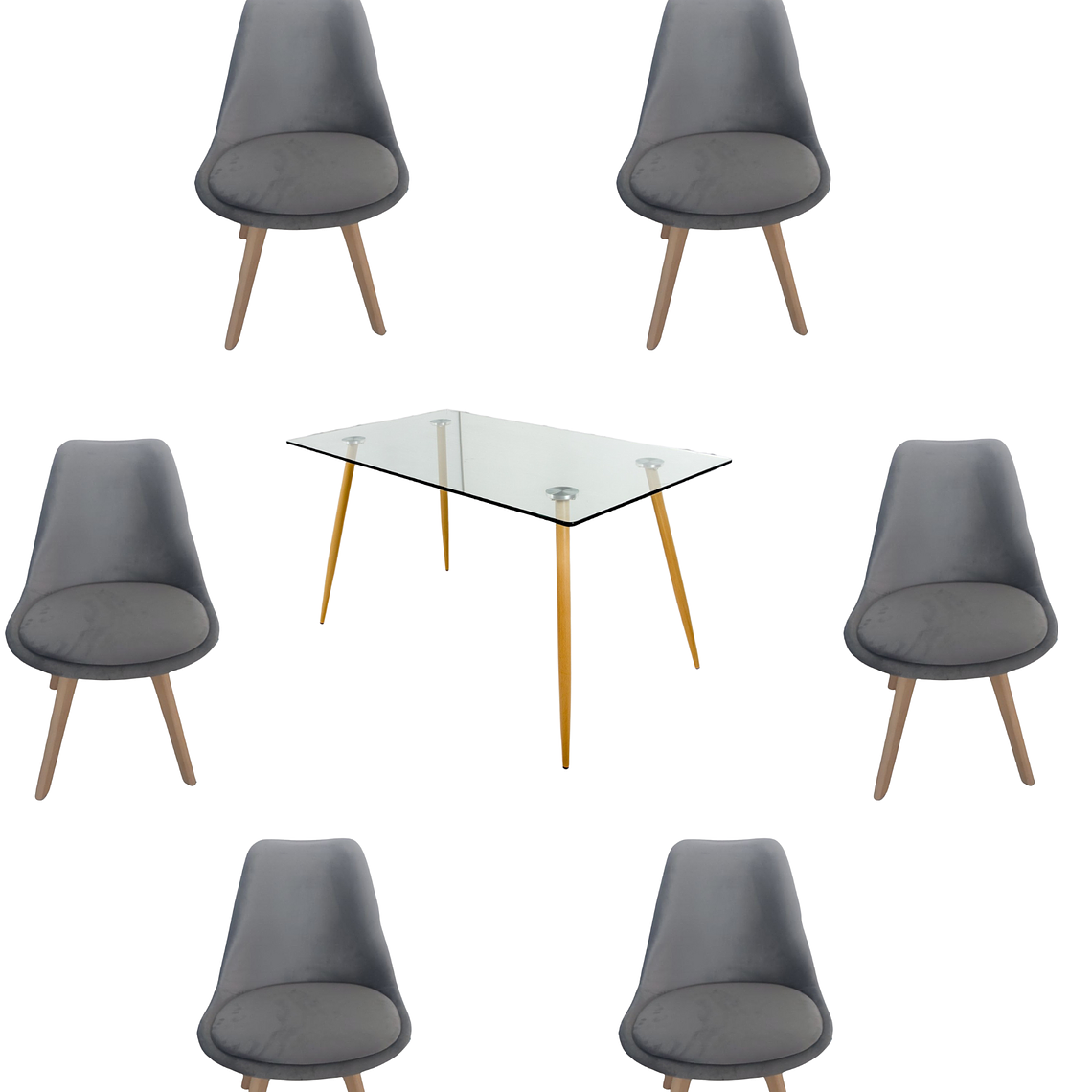 Comedor Mesa Rectangular Vidrio Paris 120x80 cm + Sillas Tulip Velvet 6