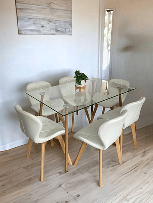 Comedor Mesa Rectangular Vidrio Paris 120x80 cm + Sillas Radar Fiori