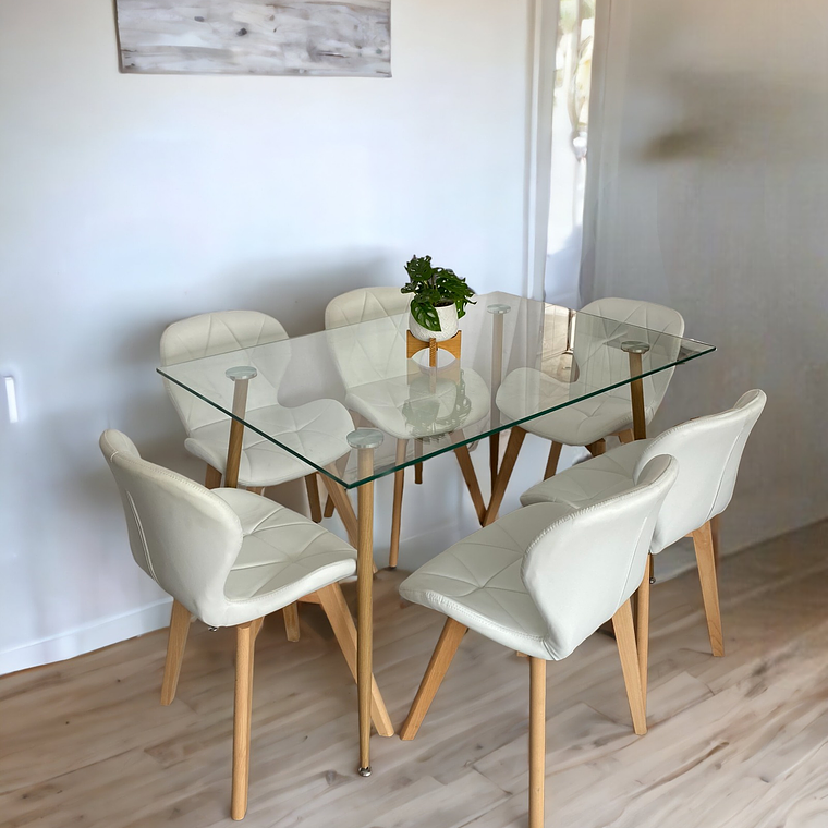 Comedor Mesa Rectangular Vidrio Paris 120x80 cm + Sillas Radar Fiori 1