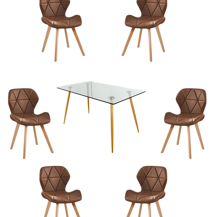 Comedor Mesa Rectangular Vidrio Paris 120x80 cm + Sillas Radar Fiori 5