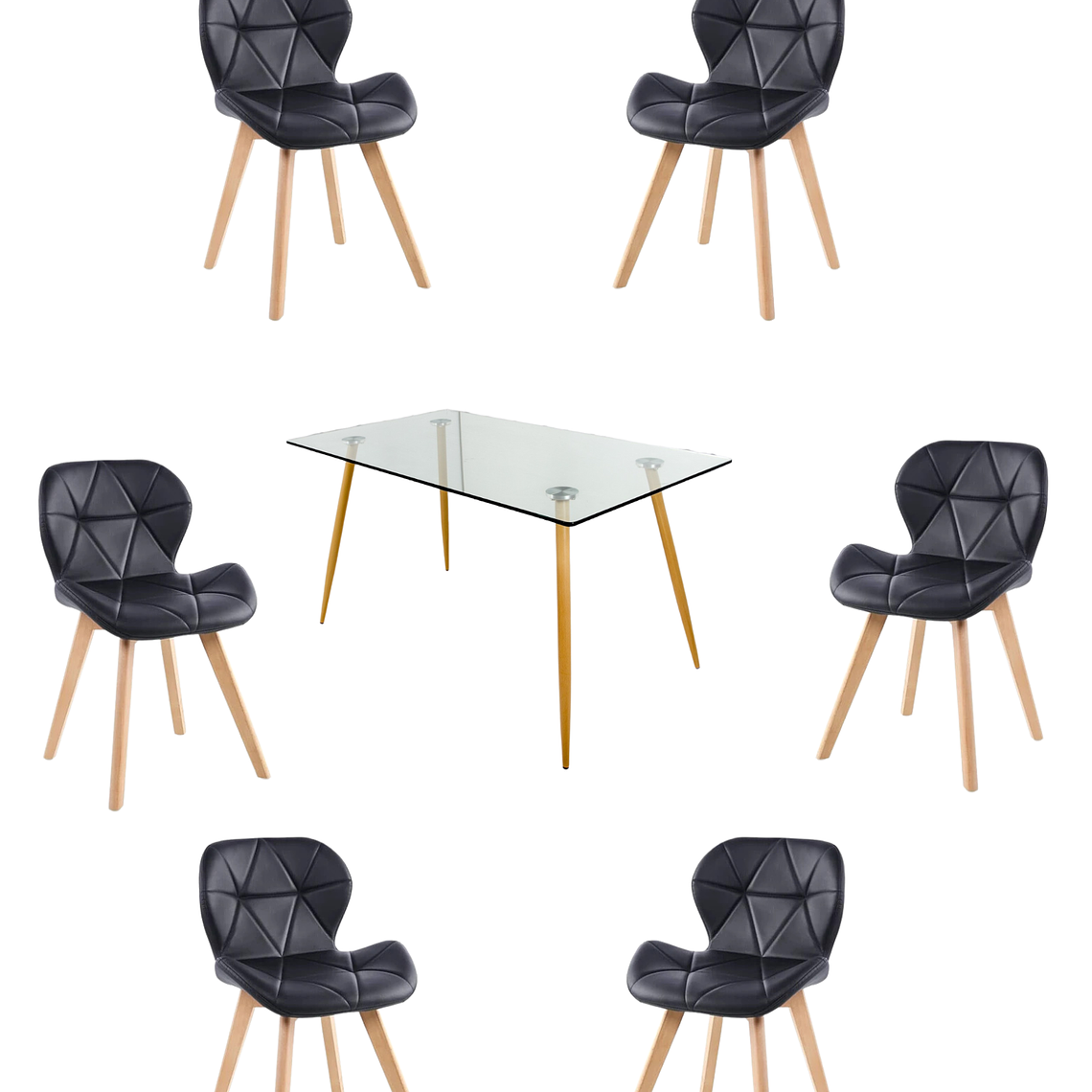 Comedor Mesa Rectangular Vidrio Paris 120x80 cm + Sillas Radar Fiori 7