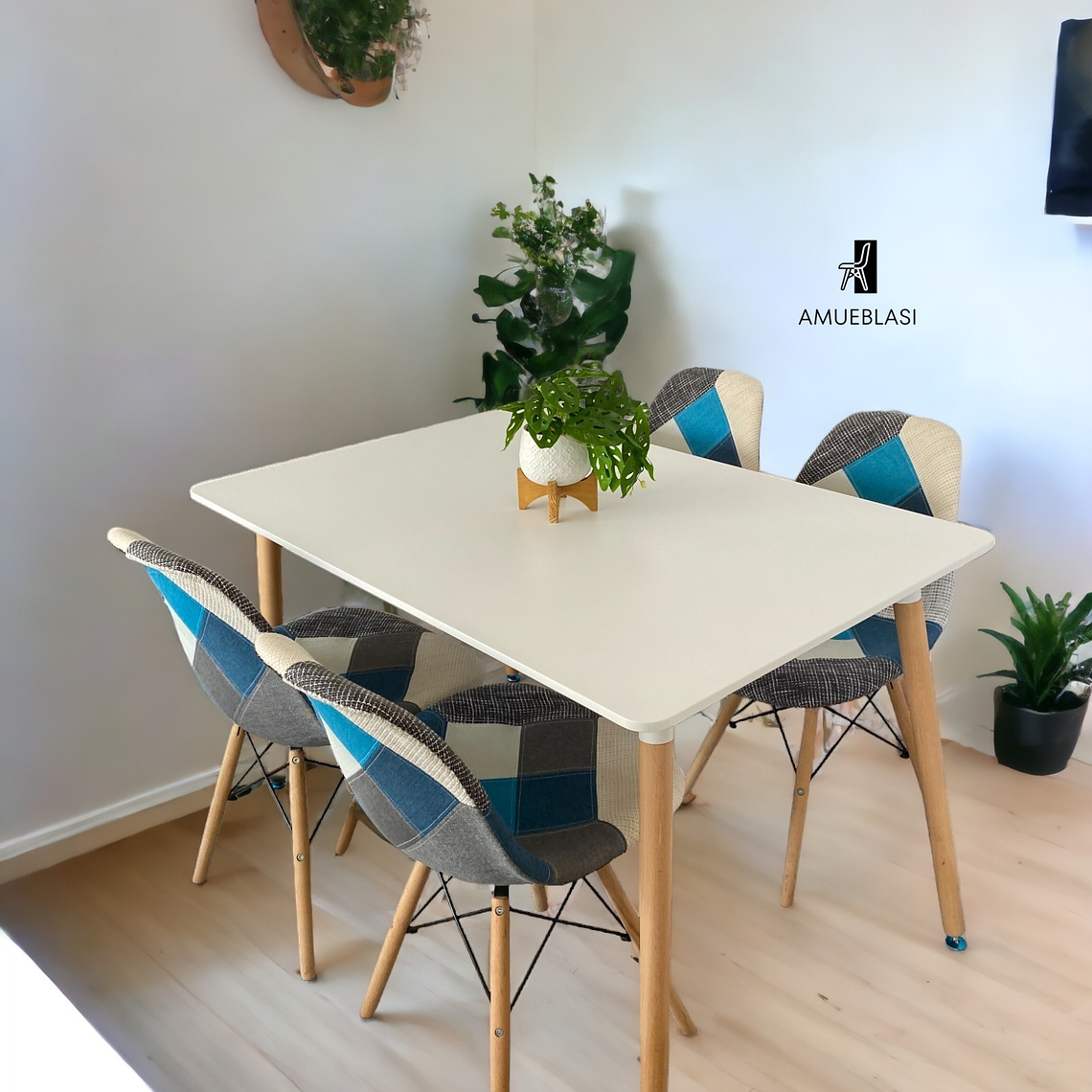 Comedor Mesa Rectangular Melamina 120x80 cm + Sillas Patchwork 2