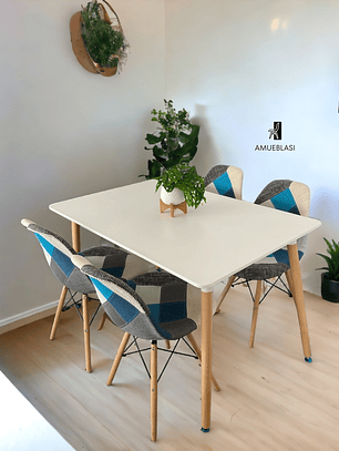 Comedor Mesa Rectangular Melamina 120x80 cm + Sillas Patchwork