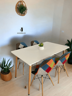 Comedor Mesa Rectangular Melamina 120x80 cm + Sillas Patchwork
