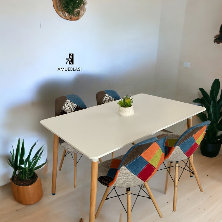 Comedor Mesa Rectangular Melamina 120x80 cm + Sillas Patchwork 1