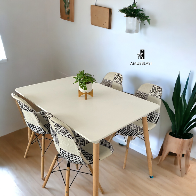 Comedor Mesa Rectangular Melamina 120x80 cm + Sillas Patchwork 3